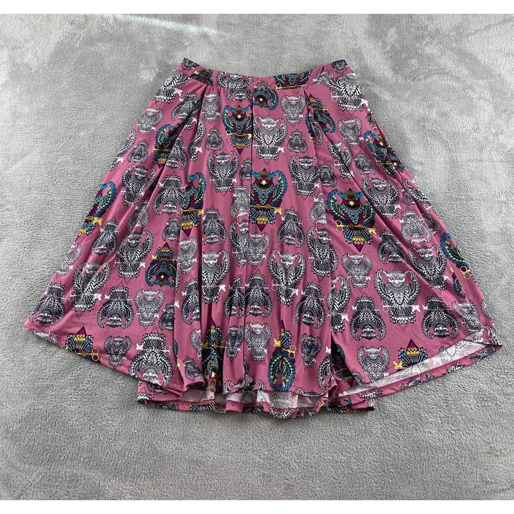 LuLaRoe‎ Madison Skirt Womens XL Pink Owl Key Print Pleated A-Line Knee Length